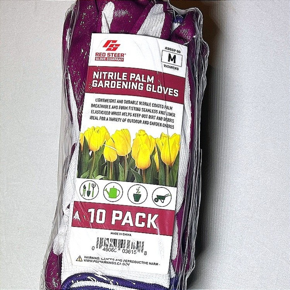 Red Steer Nitrile Palm Gardening Gloves Purple 10 Pack Medium NWT